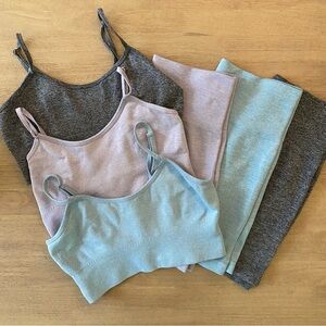 Bundle of 3! Two Piece Workout Outfit Set | High Waisted Shorts with Sports Bra